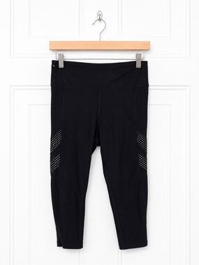 Marika Womens Black High Rise Mesh Panel Compression Athletic Capri Leggings S